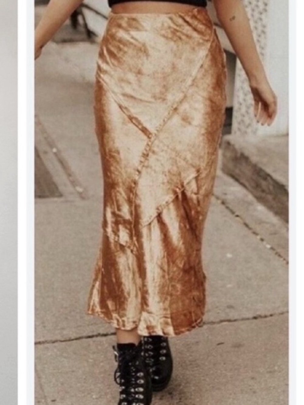 Free People Noa Crushed Velvet Gold Midi Slip Skirt